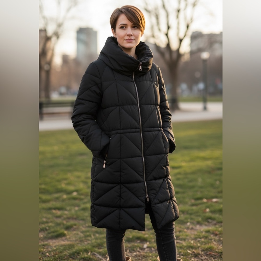 BCBG Cloud Collection Long Black Puffer Coat - Picture 1 of 8